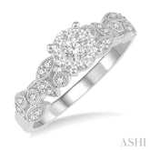 3/8 ctw Round Cut Diamond Lovebright Engagement Ring in 14K White Gold